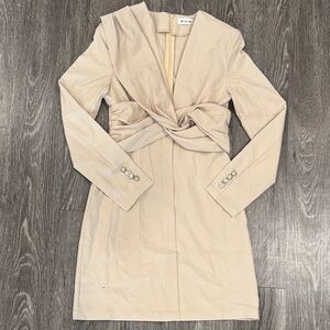 Rivir Beige Twist-Front Long Sleeve Dress